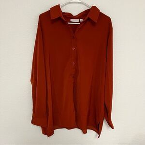 Susan Graver Women's Burnt Orange Button Down Collared Long Sleeve Shirt